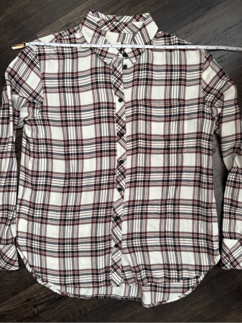 Treasure & Bond Boyfriend Plaid Flannel Shirt XS Rayon Blend Cream Burgundy Soft - Picture 5 of 8